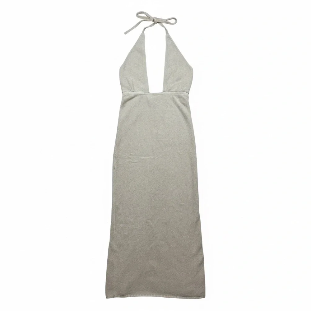 Pampelone Faiza Halter Midi Dress Beige Linen Blend NWT Size Small